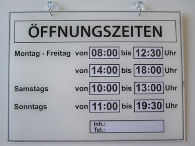 ÖFFNUNGSZEITEN SCHILD, Weiß